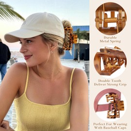 6 Pcs Hat Claw Clip for Women, Hat-Friendly Claw Clips for Baseball Cap & Trucker Hat - 4.1 Inch Large Hat Claw Clip for Medium/Thick Hair, Non-Slip Baseball Hair Clips for Hats Hairstyle, Tortoise