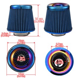 Blueshyhall Car Air Filter, 3 Inch / 76 mm Universal Sports Air Filter for Engine, Interior, Washable and Reusable, High Flow Burnishing Inlet Air Intake Filter for Car, Motorcycle (Blue)