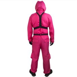 MIMIKRY Korean Gamer Costume Adult Jumpsuit Red Long Group Costume Korean Game Men Women Variant: Costume without Mask - Size L