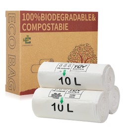 Bolsas de basura compostables, 2.6 galones, 10 litros, extra gruesas 0.78 mils, bolsas de basura 100% biodegradables para cocina, baño, oficina, coche, US BPI ASTM D6400 y Europa OK Compost Home Certified