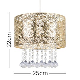 MiniSun | Modern Intricate Pattern Gold Ceiling Light Shade with Jewel Droplets | Pendant Lights, Home Décor & Improvement Essential