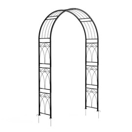 8 FT Garden Trellis Arch, Reinforced Metal Garden Archway, Decorative Frame Stand Trellis,Arch Stand for Wedding Ceremony Party Plant Climbing Rose Vines Lawn Courtyard Patio, Black