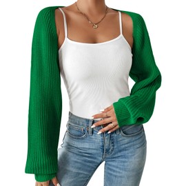 Durio Green Bolero Shrugs for Women Y2K Long Sleeve Cropped Sweater Cardigan Open Front Top Womens Christmas Gifts Fall Fashion 2023 Green Large