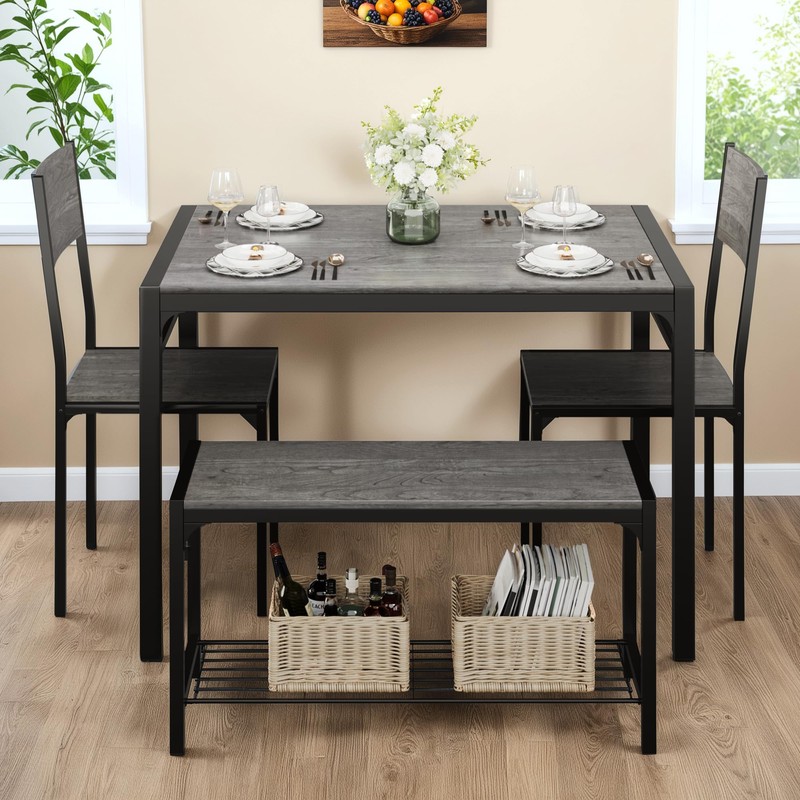 Furmax Dining Table Set for 4, Modern Kitchen Table Bench