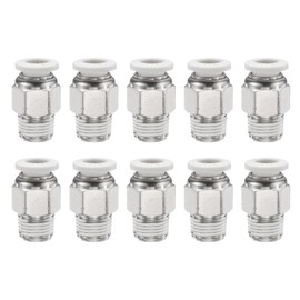 HARFINGTON 10pcs Push to Connect Fitting 1/4" Tube OD x 1/8" NPT Thread Male Straight Union Fitting Copper Quick Connect Pneumatic Fitting for Semi Truck Trailer Air Brake System, White