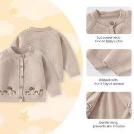 Fohuanky Baby Cotton Cardigan Toddler Embroidered Animal Mushroom Knit Jumper Spring Autumn Sweater Outwear for 6-24 Months (UK, Age, 12 Months, 18 Months, Mushroom)