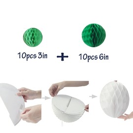20pcs Honeycomb Flower Balls Party Honeycomb Balls Decoration Paper Flower Balls Tissue Paper Flower Ball Pom Poms Ball for Baby Shower Birthday Wedding Home Decor(3in+6in, Green Dark-Green)