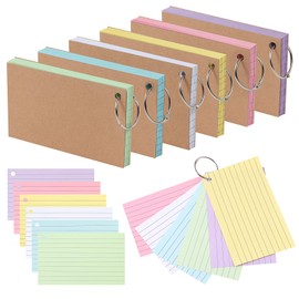 300 Word Cards, Large, 6 Packs of Memorization Sheets and Ring Binder, Multicolored Craft Paper Word Notebook, Suitable for Notes and Language Learning. Size is 12.5 cm x 7.5 cm