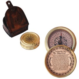 Antiqued Brass Robert Frost Poem Compass with Leather Case