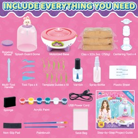 Mini Pottery Wheel - Pottery Wheel for Kids for Beginners,18 Miniature Clay Projects with 3 Pack Air Dry Clay, Arts and Crafts for Kids Ages 8-12