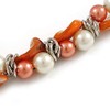 Avalaya Exquisite Faux Pearl & Shell Composite Silver Tone Link