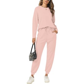 Cakulo Womens 2 Piece Lounge Sets 2024 Fall Outfits Jogger Sweat Pants Set Sweatsuits Matching Track Suits Pink S