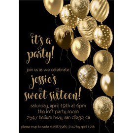 Gold & Black Sweet 16 Invitations With Envelopes