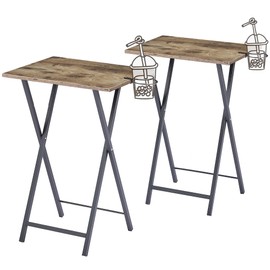 VECELO Folding TV Tray for Eating Set of 2, Portable Dinner/Snack Table with Cup Holder for Couch, Living Room and Small Space, Grey