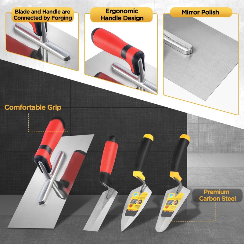 FACULX 4 PCS Masonry Hand Tool Set,For Concrete,Drywall,Tile,and Plastering