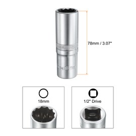 HARFINGTON 1/2" Drive by 18mm 12-Point Deep Socket 78mm Length Metric Spline Socket