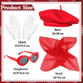 Beamely French Women set, Women Fancy Dress Costume Accessories Set French Artist Mime Kit with Red Beret Scarf Sunglasses Gloves for Women Girls Cosplay Party Supplies School Dress Up Day