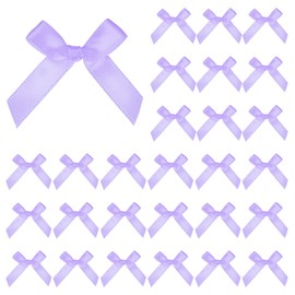 M METERXITY 50-Pack Mini Craft Ribbon Bow 1.6x1.6 Inch Checkered Fabric Satin Ribbon Bows Boutique for Craft DIY/Treat Bags/Hair Bow Sewing/Wedding/Birthday/Party/Christmas [Lilac]