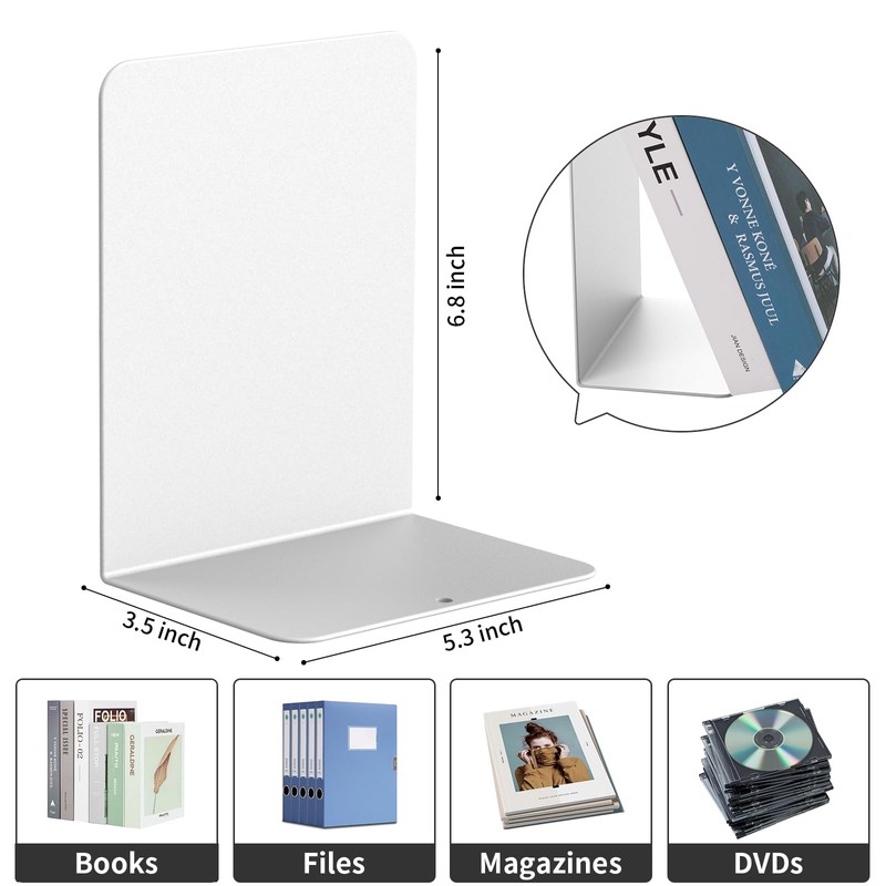 pindda Book Ends, 4 Pieces Metal Bookend for Shelves, Bookends