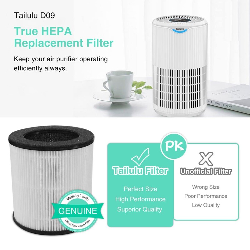 Tailulu Air Purifier Replacement Filter for D09 Air Cleaner, 3-in-1