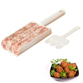 QOOWFEANIG Creative Kitchen Triple Meatball Maker, 3 Meatballs at 1 Time None-Stick Meatball Maker Cooking Tools, New Meat Baller Spoon with Cutting Spade, for Sorbet, Rice Balls, Fish Ball Making