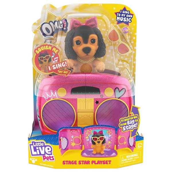 Little Live Pets, OMG Pets Have Talent - Hilarious Singing Puppy That Reacts to Being Squeezed with Multiple Sounds and Singing Pitches. Includes Transforming Stage & Carrying Bag, Multicolor (26113)