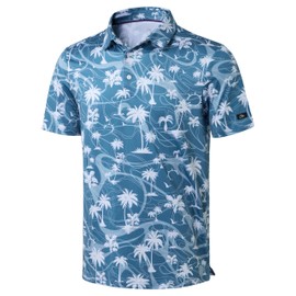 Obla Mens Golf Polo Shirts Short Sleeve Dry Fit Casual Print Collared Golf Shirts Wicking for Men(Blue Coconut Beach_XL)