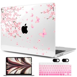 MEEgoodo Case M3 for MacBook Air 13.6 inch Case 2024 2022, Fit Model A3113 A2681 with M3 M2, Clear Laptop Hard Shell Cases with Keyboard & Webcam Cover & Screen Protector, Cherry Blossoms