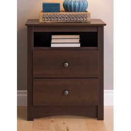 Prepac Fremont 2 Drawer Nightstand with Open Shelf, Espresso, Tall