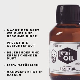 Beyer's Oil Verbena XXL Beard Oil, 100 ml, 100% Natural Beard Care with Organic Jojoba Oil, Nourishes the Skin, Softens the Beard