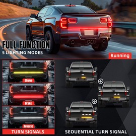 Truck Tailgate Light Bar 60" Aluminum Frame Tailgate Light Strip Triple Row 864 LED Light Strip W/Running Brake Turn Signal Reserve Sequential Strobe Light for Ford Chevy Silverado GMC Dodge Ram