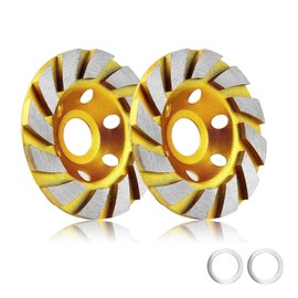 Bujingyun 2pcs-4 Inch Concrete Stone Ceramic Turbo Diamond Grinding Cup Wheel,12 Segs Heavy Duty Angle Grinder Wheels for Angle Grinder (Yellow)