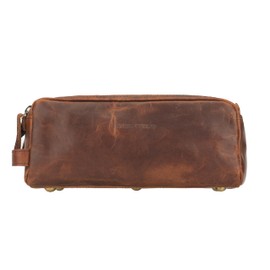 James Cuero Premium Full-Grain Leather Toiletry Bag - Spacious Design with Sturdy YKK Zippers, Water-Resistant Lining, Easy-Grip Handle - Unisex Toiletry Bag, Travel Bag Gift