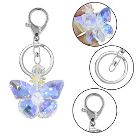 OIIXXV - Llavero de mariposa con diseño de prismas de vidrio de vidrio para mujer, adornos colgantes de espejo, para mochila, para niñas, diseño de mariposa de vidrio, accesorios de coche, Azul, 4.72X1.97in