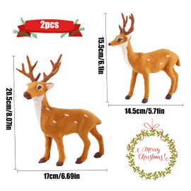 Christmas Reindeer Figures 2 Pcs Christmas Reindeer Art Animal Ornament Miniature Forest Animals Figures Simulation Standing Deer Elk Decoration for Christmas Decorations Party Favors Supplies
