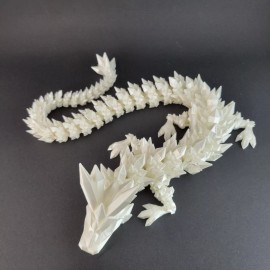 Cinderwing White 24" Crystal Articulated Dragon 3D Printed Sensory/Fidget Toy, Desk Decor