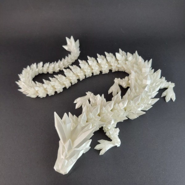 Cinderwing White 24" Crystal Articulated Dragon 3D Printed Sensory/Fidget Toy,