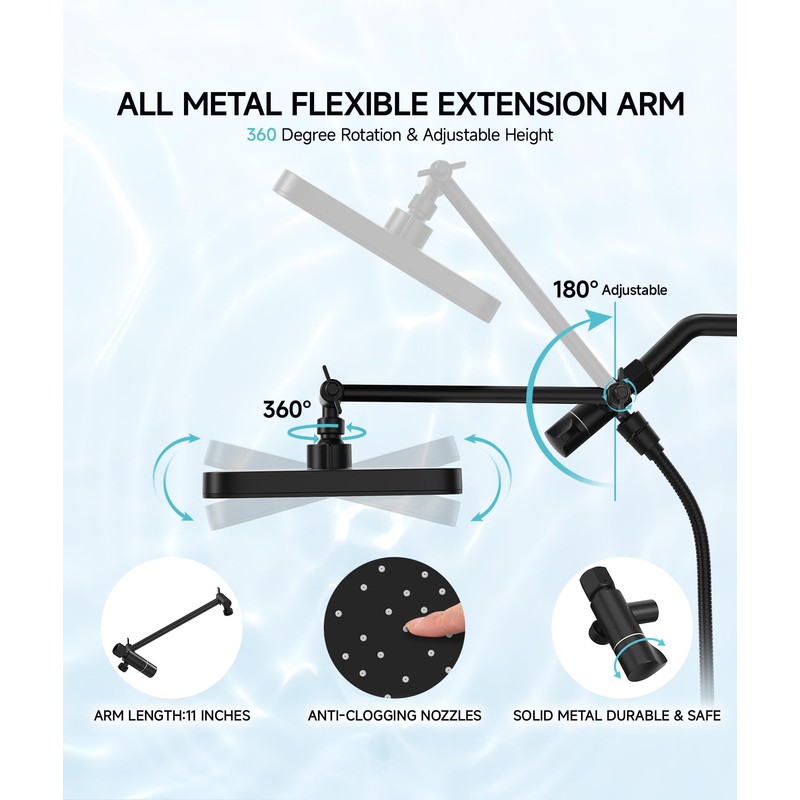 Rain Shower Head with Handheld Spray Combo Set, Adjustable 12"