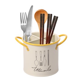 Ghshanog Kitchen Utensil Holder,Metal Cutlery Holder for Countertop with Handle,12x12.5cm Utensils Caddy with 4 Removable Compartment,Utensil Crock for Kitchen Storage(Style 1)