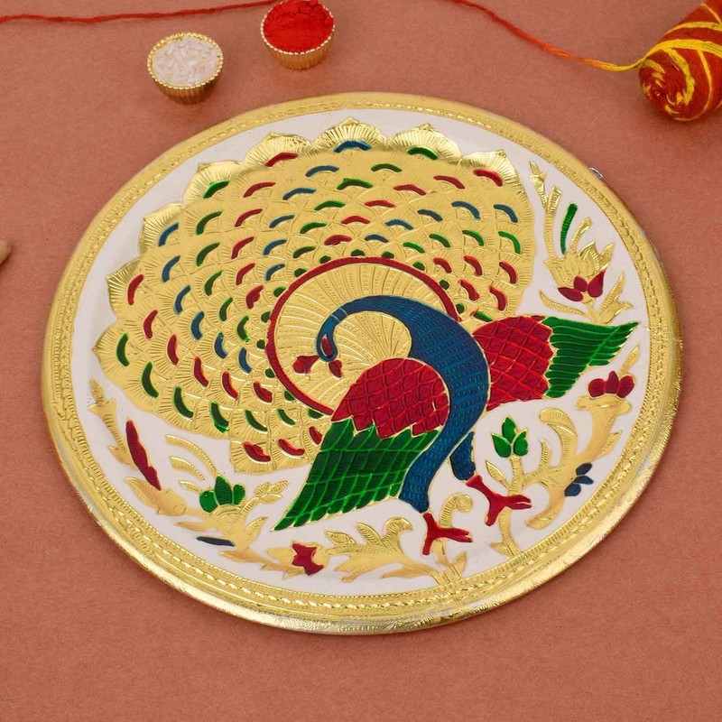 Karwa Chauth/Karva Chauth Special Decorative Puja/Pooja Thali/Platter with Beautiful Peacock
