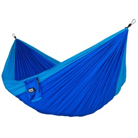 Fox Outfitters Neolite Single Camping Hammock - Lightweight Portable Nylon Parachute Hammock for Backpacking, Travel, Beach, Yard. Hammock Straps & Steel Carabiners Included (Sky Blue/Blue)