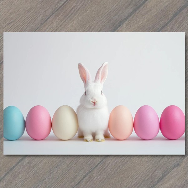 PaperMadDogScar POSTCARD Baby Bunny Pastel Easter Eggs Minimalist Cute Whimsical