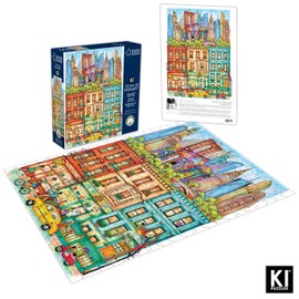 Hard & Challenging 1000 Piece Puzzle for Adults – Cities at Midnight New York by Madalina Tantareanu – Empire State Building, Statue of Liberty & Brooklyn Bridge – Difficult 27x20 Jigsaw by KI Puzzles