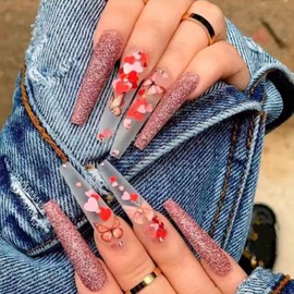 Laser Red Glitter Nail Art Sequins, Holographic 3D Glitters Flakes Decor, Love Heart Letters Butterfly Flowers Stars Circle Nail Art Designs for Women Manicure Charms Decorations False Nails Supplies