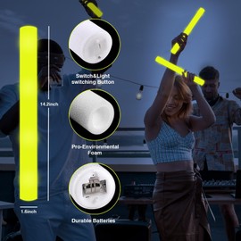 YOFOBU 60Pack LED Glow Foam Sticks Bulk,Light Up Glow Sticks with 3 Flashing Modes,Yellow Glow Wands Party Pack,Glow In The Dark Party Supplies for Valentines Day,July 4th, Wedding,Birthday,Concert