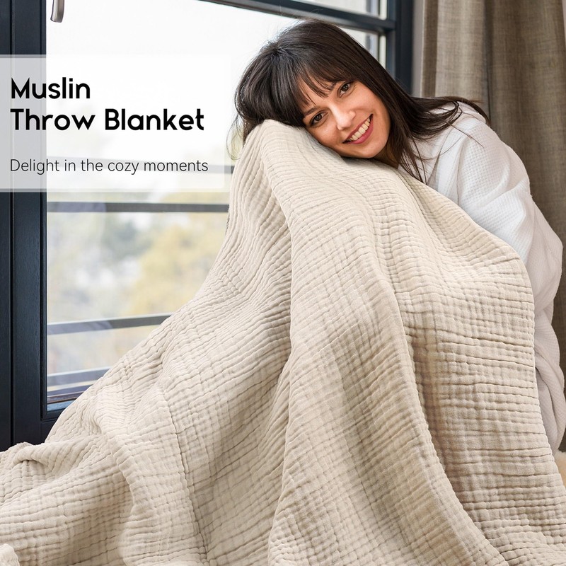 Yoofoss Muslin Blanket 100% Organic Cotton Throw Large 50" x
