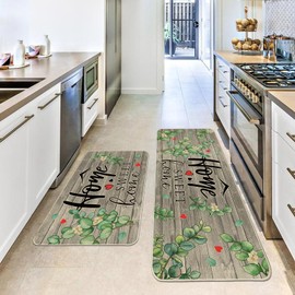 CUSUGBASO Home Sweet Home Kitchen Rugs Set of 2 - Non-Slip Farmhouse Eucalyptus Kitchen Mat for Floor - Spring Kitchen Decor and Accessories for Home 17"x27+17"x47"