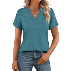 TICTICMISS Womens V Neck Tops Short Sleeve Summer Shirts Dressy Casual Trendy Basic Tops Turquoise