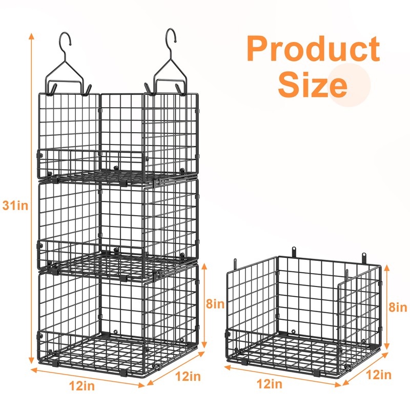 Sonyabecca 3-Tier Hanging Closet Organizer, Foldable Cabinet Wire Storage Basket