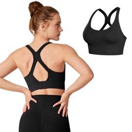 Risipu Women Racerback Sports Bra High Impact Padded Seamless Activewear Bras for Yoga Gym Workout Fitness (XL, Black)